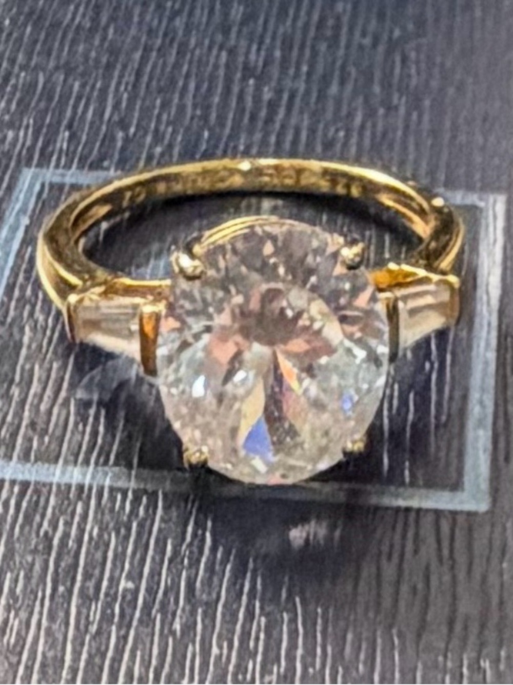 QVC Gold Tone Ring with Large Clear Round Center Stone